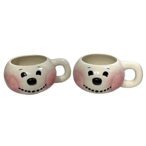 Vintage Snowman Face Mug Coffee Cocoa Cups Stacking Set of 2 Figis Inc 2000 - Picture 6 of 12